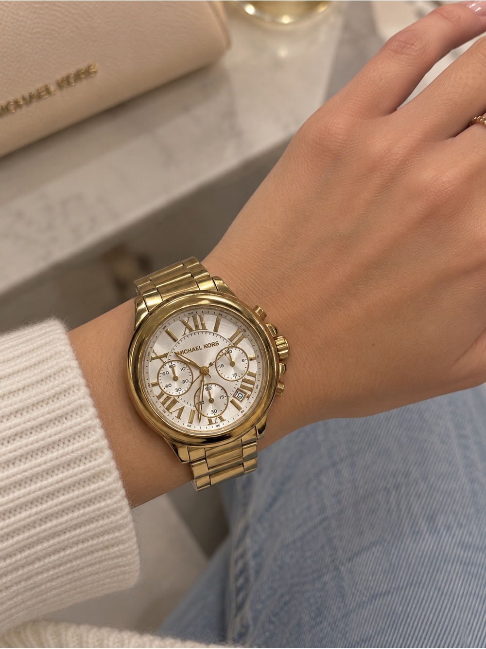 Michael Kors Gold and White Stainless Steel Chronograph Watch